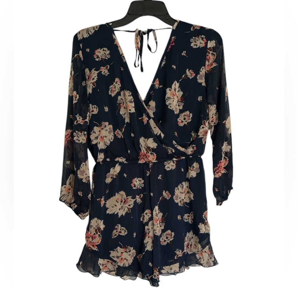 Band of Gypsies Navy Floral V Neck Romper Size Small Boho